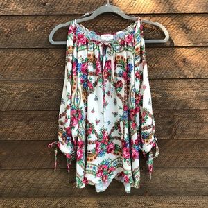 Floral Scarf Print Cold Shoulder Top